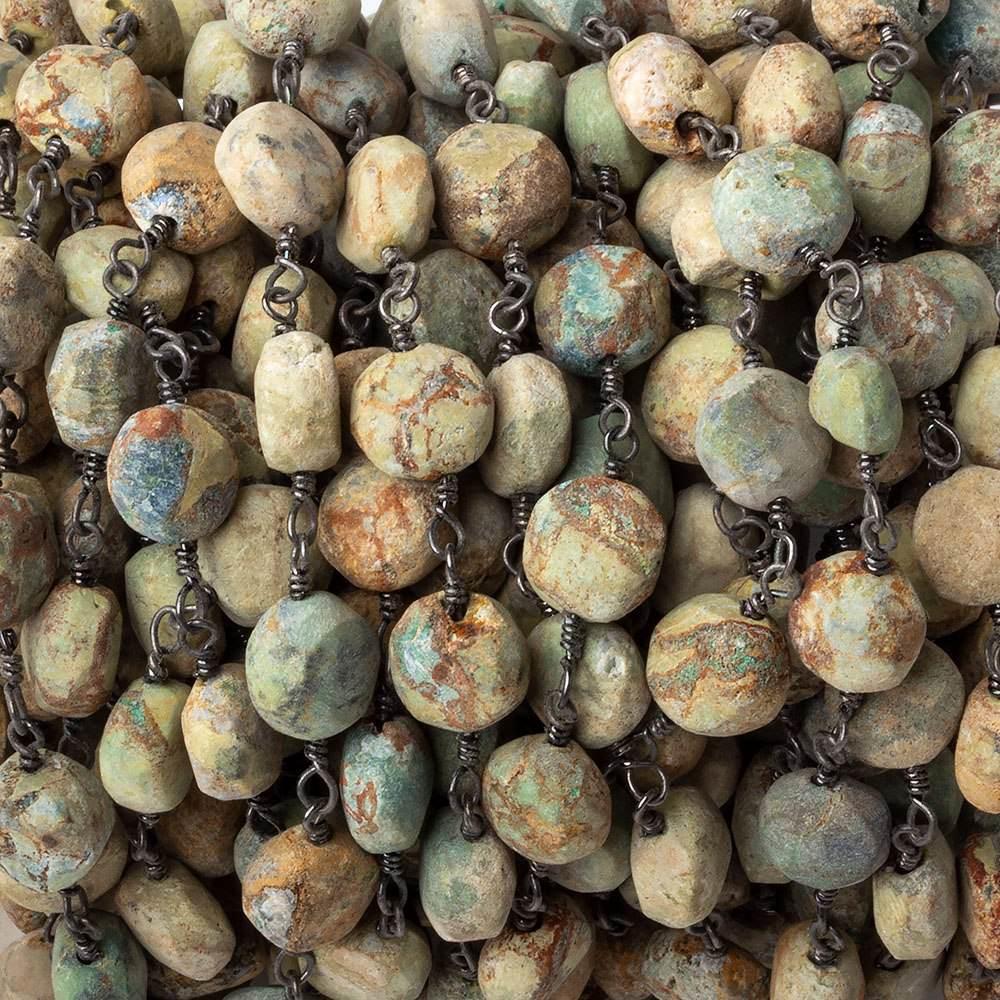 Matte Chrysocolla plain coin Black Gold Chain by the foot 21 pieces - The Bead Traders