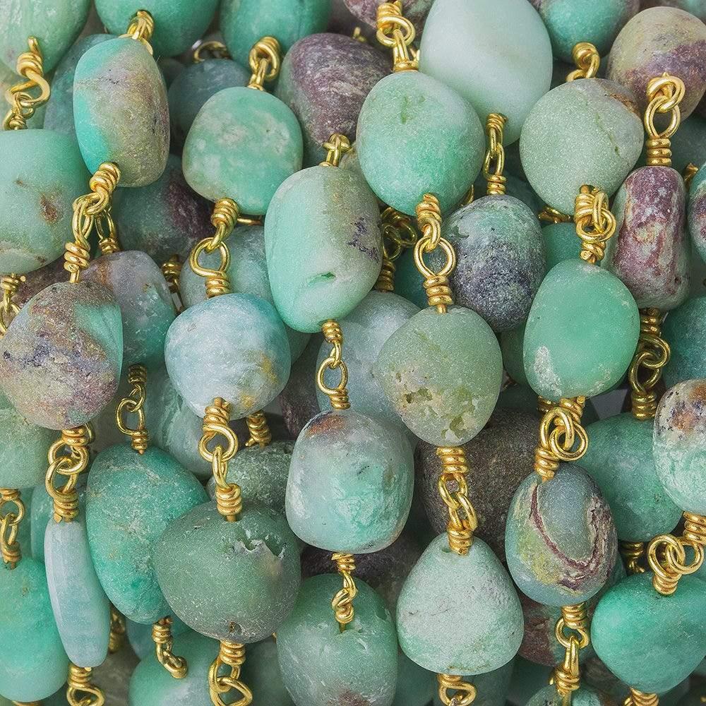 Matte Chrysoprase & Matrix nugget Gold plated Chain by the foot 18 beads - The Bead Traders