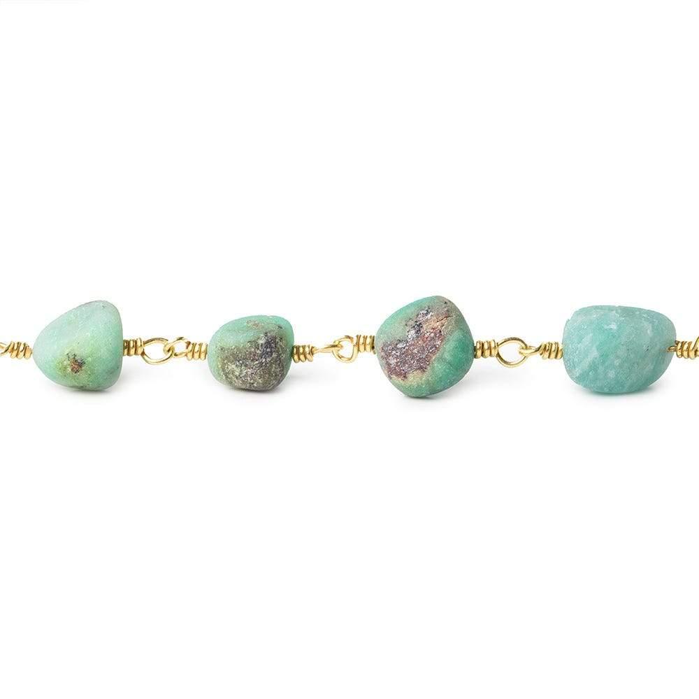 Matte Chrysoprase & Matrix nugget Gold plated Chain by the foot 18 beads - The Bead Traders