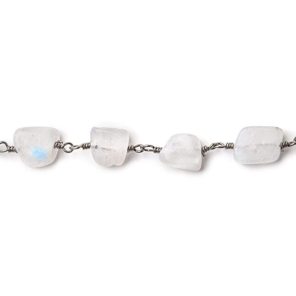 Matte Dalmation Rainbow Moonstone Nugget Black Gold plated Chain - The Bead Traders