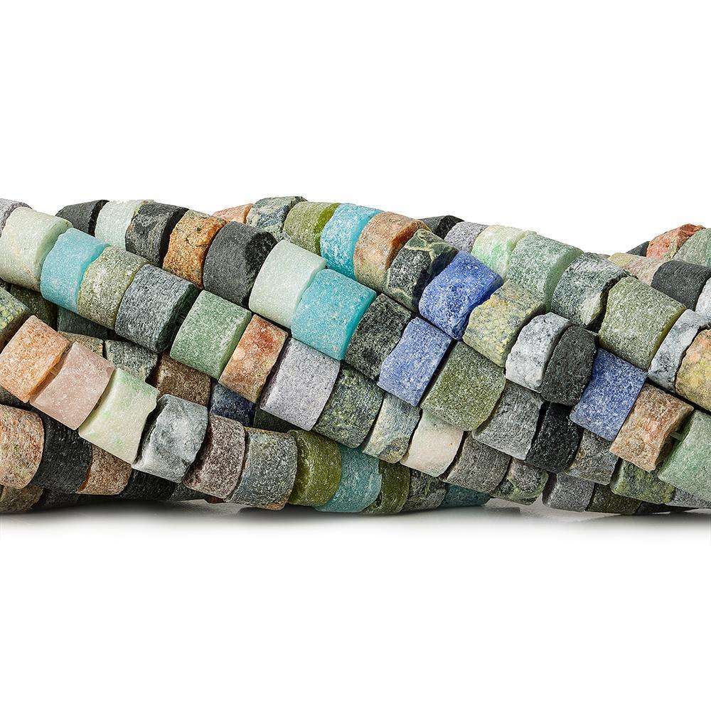 Matte Dark Multi Gemstone tumbled plain heishi 16 inch 80 beads 8mm diameter average - The Bead Traders
