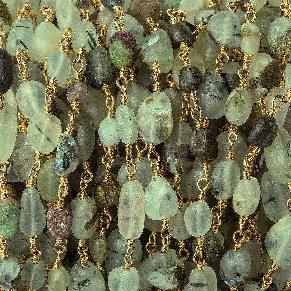 Matte Dendritic Prehnite plain nugget 22kt Gold plated Chain by the foot 6x5-7x5mm - The Bead Traders