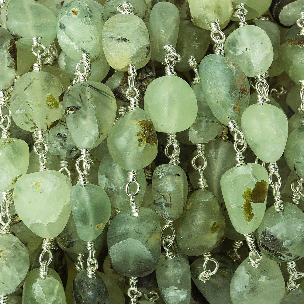 Matte Dendritic Prehnite plain nugget Silver plated Chain by the foot 8x8-10x8mm - The Bead Traders