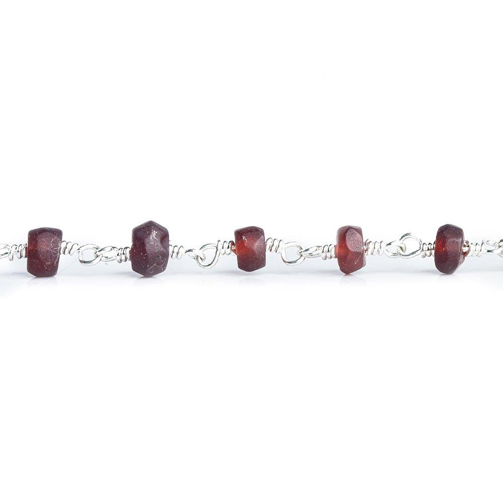 Matte Garnet Plain Rondelle Silver Chain by the Foot 37 pieces - The Bead Traders