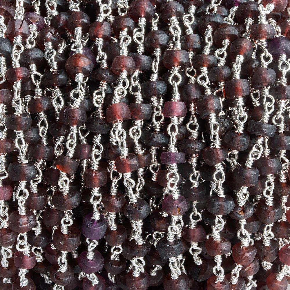 Matte Garnet Plain Rondelle Silver Chain by the Foot 37 pieces - The Bead Traders