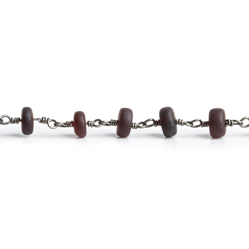 Matte Garnet Rondelle Black Gold Chain by the Foot 34 pieces - The Bead Traders