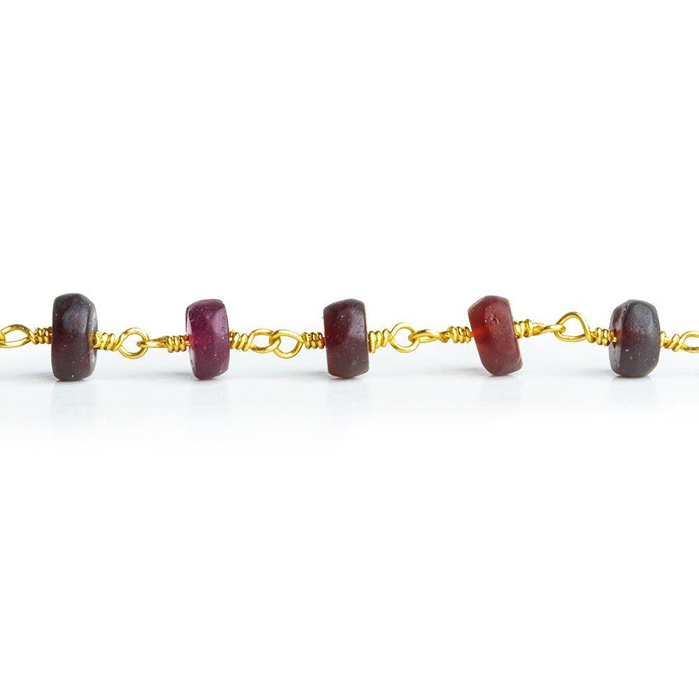 Matte Garnet Rondelle Gold Chain by the Foot 32 pieces - The Bead Traders