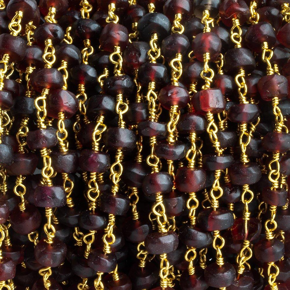 Matte Garnet Rondelle Gold Chain by the Foot 32 pieces - The Bead Traders