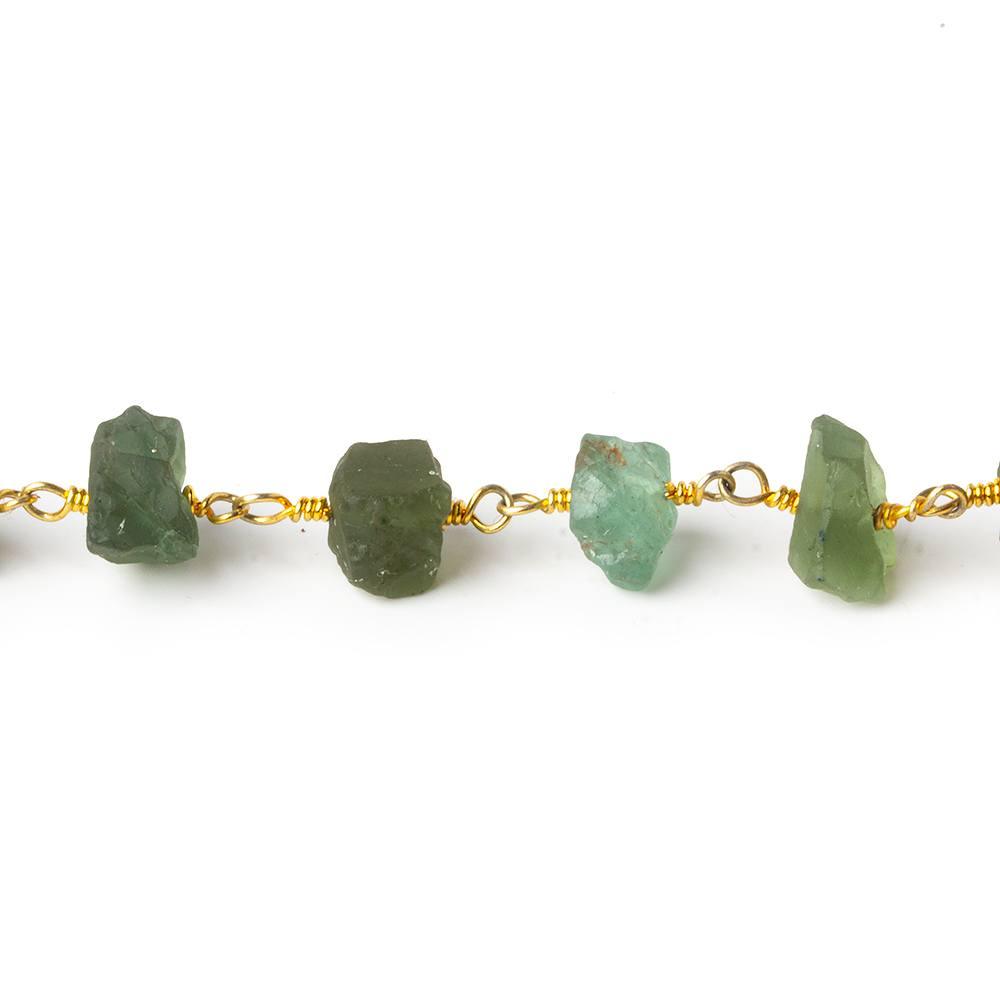 Matte Green Apatite Chips Gold plated Chain by the foot 26 pieces - The Bead Traders