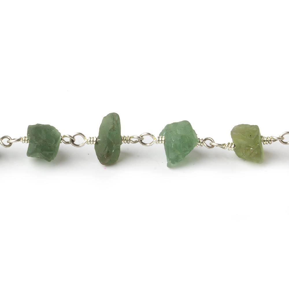 Matte Green Apatite Chips Silver plated Chain by the foot 28 pieces - The Bead Traders