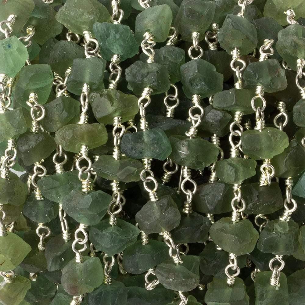 Matte Green Apatite Chips Silver plated Chain by the foot 28 pieces - The Bead Traders