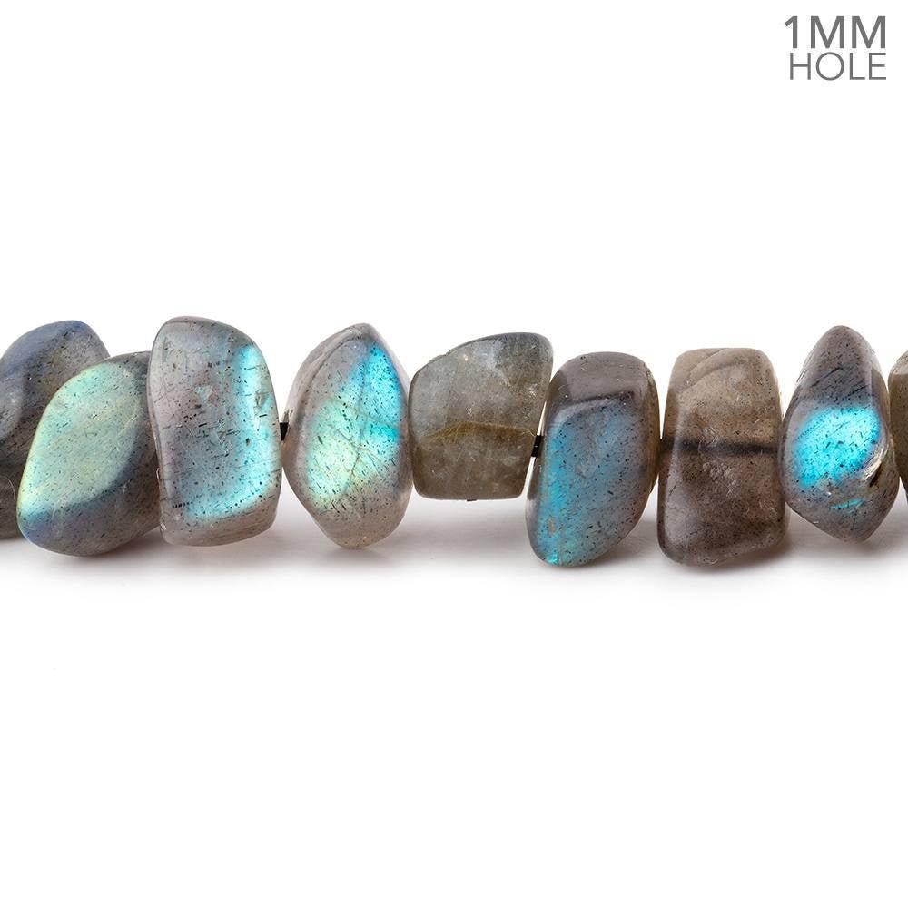 Matte Labradorite center drilled tumbled nuggets 16 inch 60 beads 1mm large hole - The Bead Traders