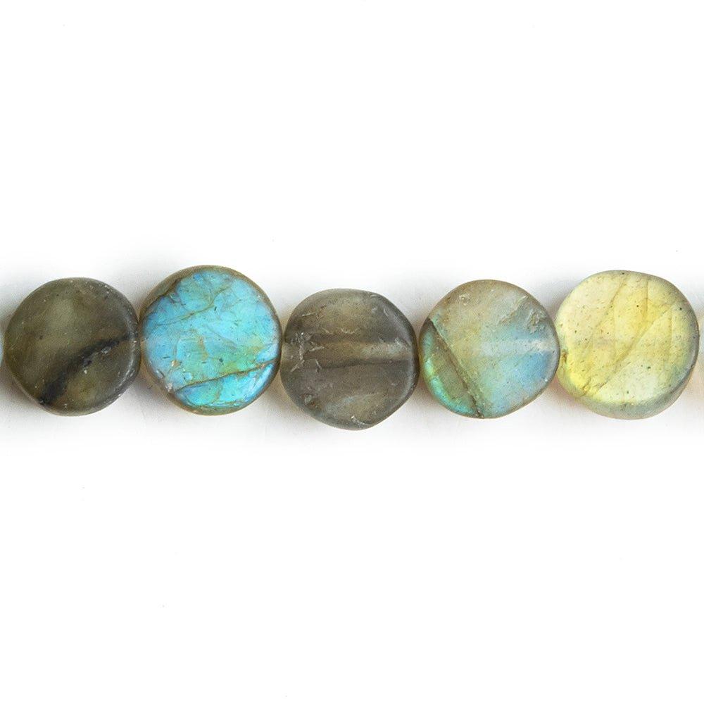 Matte Labradorite Flat Coin Beads 7.5 inch 25 pieces - The Bead Traders