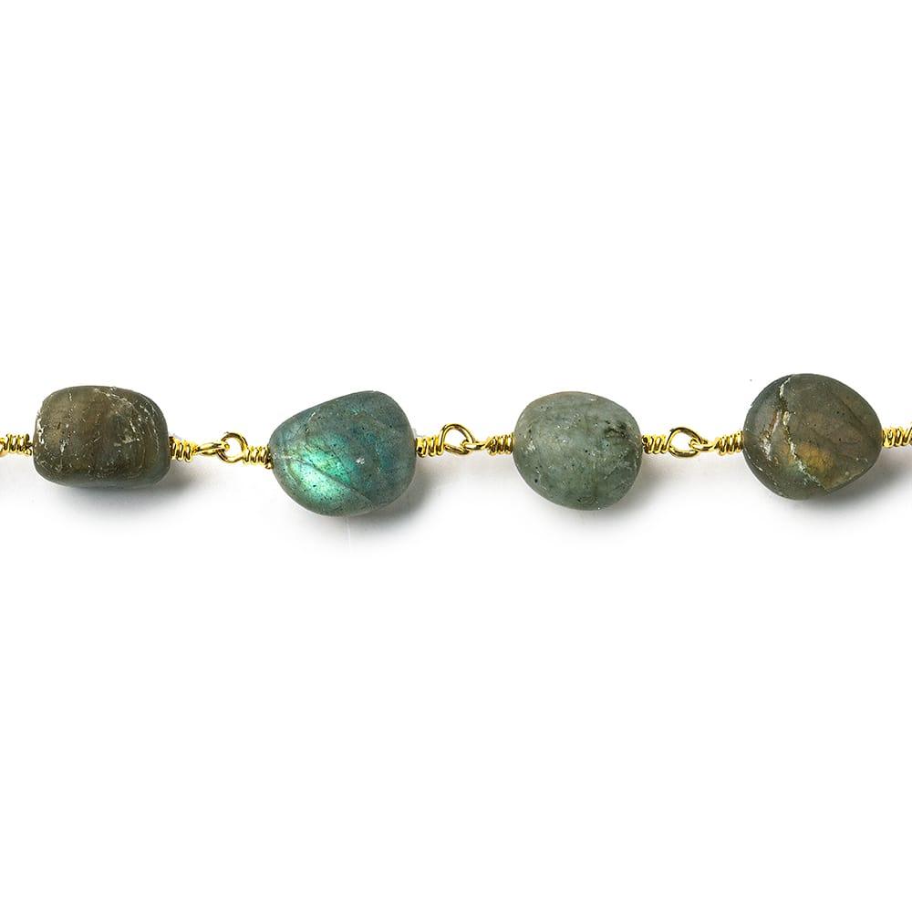 Matte Labradorite plain nugget 22kt Gold plated Chain by the foot 8x7-10x7mm - The Bead Traders