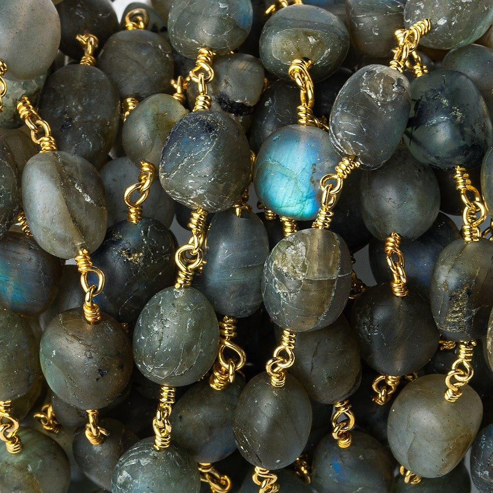 Matte Labradorite plain nugget 22kt Gold plated Chain by the foot 8x7-10x7mm - The Bead Traders