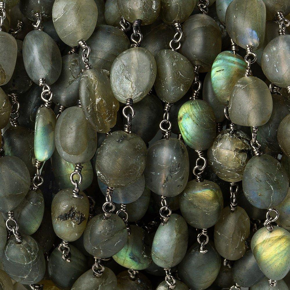 Matte Labradorite plain nugget Black Gold plated Chain by the foot 8x7-10x7mm - The Bead Traders