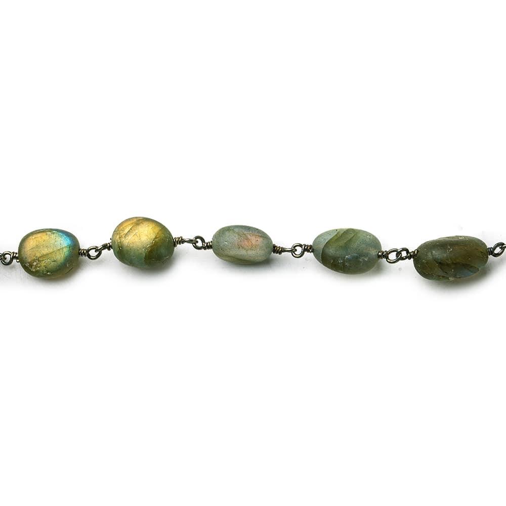Matte Labradorite plain nugget Black Gold plated Chain by the foot 8x7-10x7mm - The Bead Traders