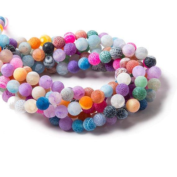 Matte Multi Color Crackled Agate plain round beads 14.75 inch 45 pieces - The Bead Traders