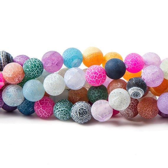 Matte Multi Color Crackled Agate plain round beads 14.75 inch 45 pieces - The Bead Traders