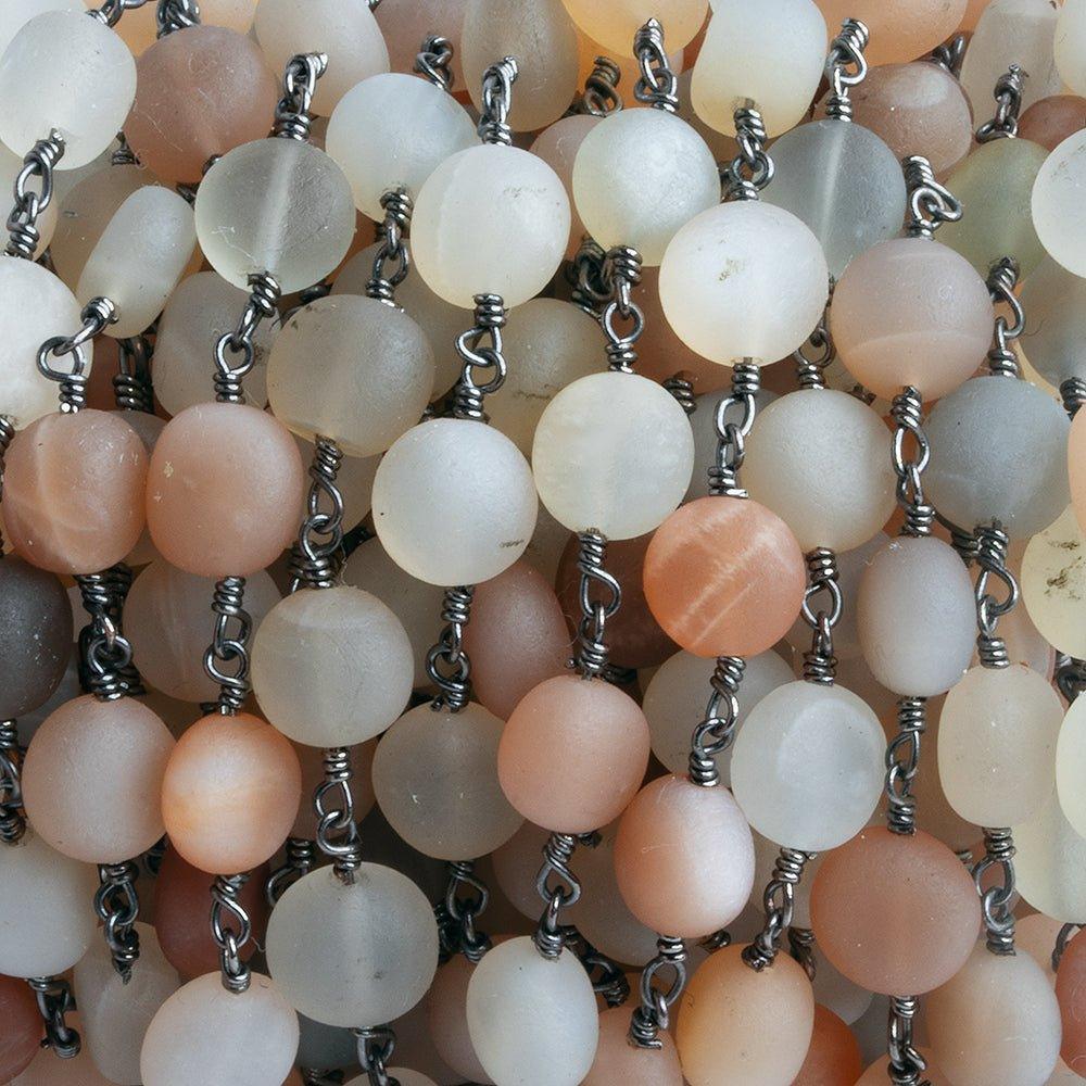 Matte Multi Color Moonstone Coin Black Gold Chain by the Foot 23 pieces - The Bead Traders