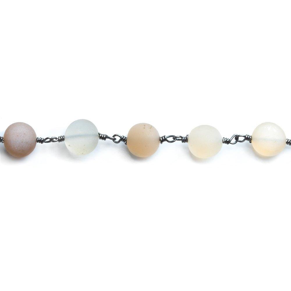 Matte Multi Color Moonstone Coin Black Gold Chain by the Foot 23 pieces - The Bead Traders