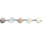 Matte Multi Color Moonstone Coin Black Gold Chain by the Foot 23 pieces - The Bead Traders