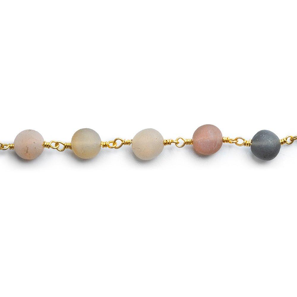 Matte Multi Color Moonstone Coin Gold Chain by the Foot 23 pieces - The Bead Traders