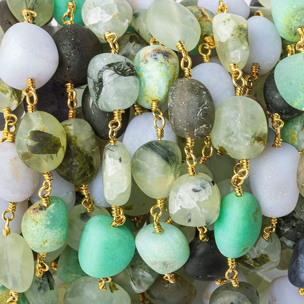Matte Multi Gemstone plain nugget Gold plated Chain by the Foot 20 pieces - The Bead Traders