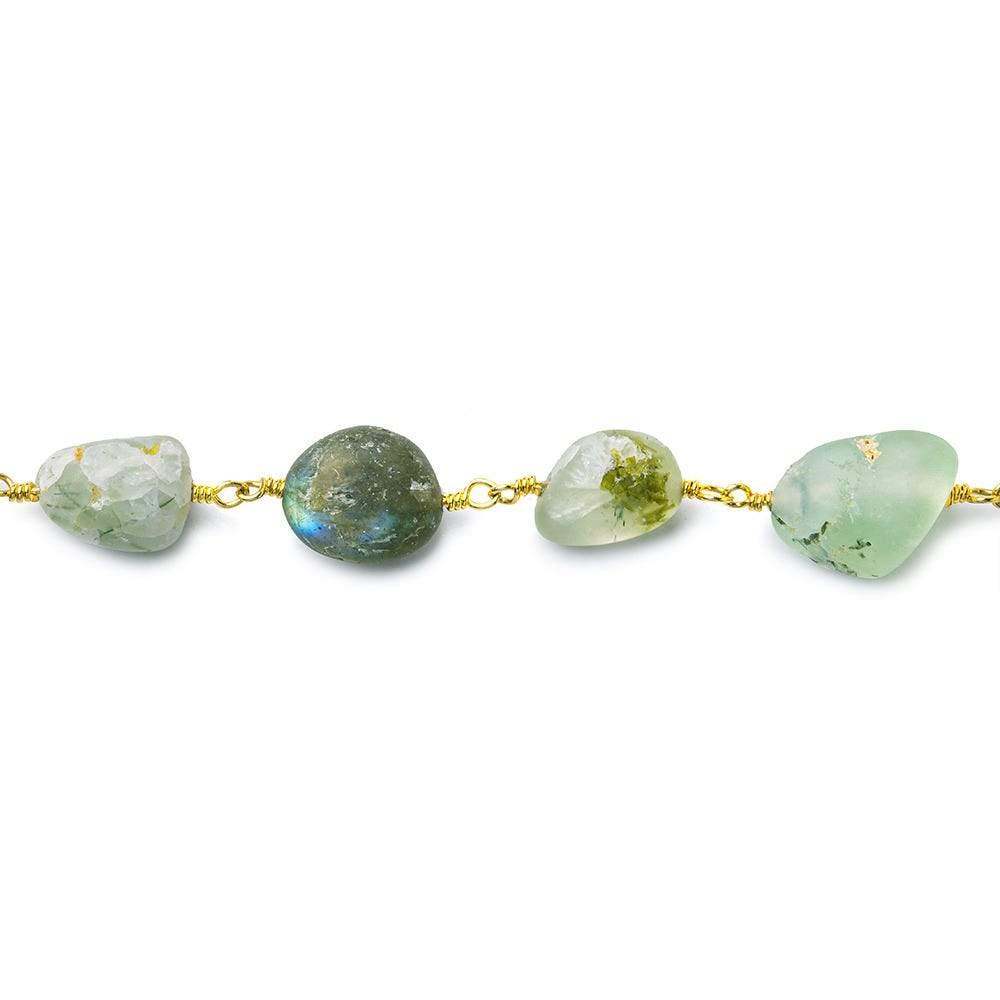 Matte Multi Gemstone plain nugget Gold plated Chain by the Foot 20 pieces - The Bead Traders