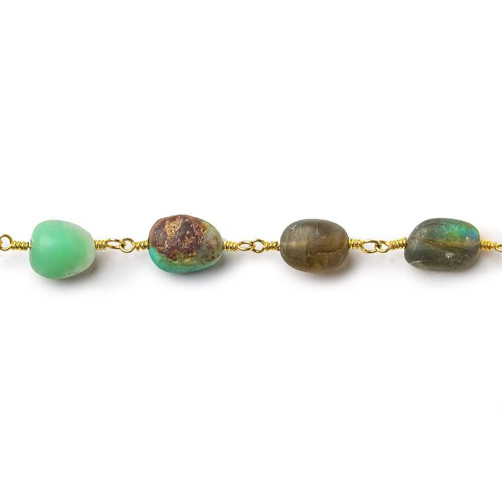 Matte Multi Gemstone plain nugget Gold plated Chain by the foot 6x5-9x6mm - The Bead Traders