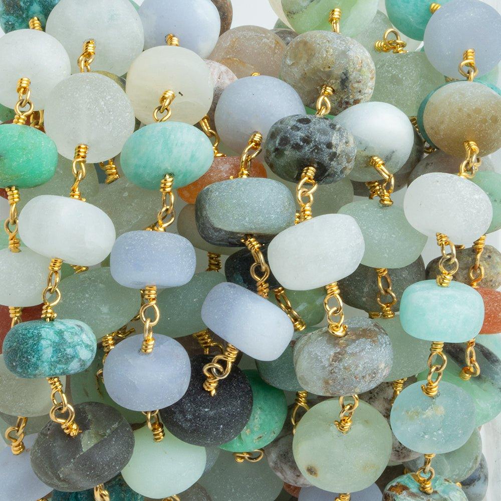 Matte Multi Gemstone Plain Rondelle Gold Chain by the Foot 27 pieces - The Bead Traders