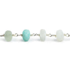 Matte Multi Gemstone Plain Rondelle Silver Plated Chain by the Foot 25 pieces - The Bead Traders