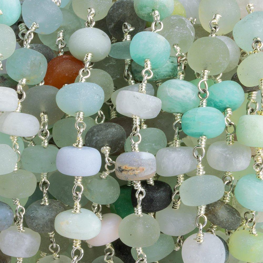 Matte Multi Gemstone Plain Rondelle Silver Plated Chain by the Foot 25 pieces - The Bead Traders