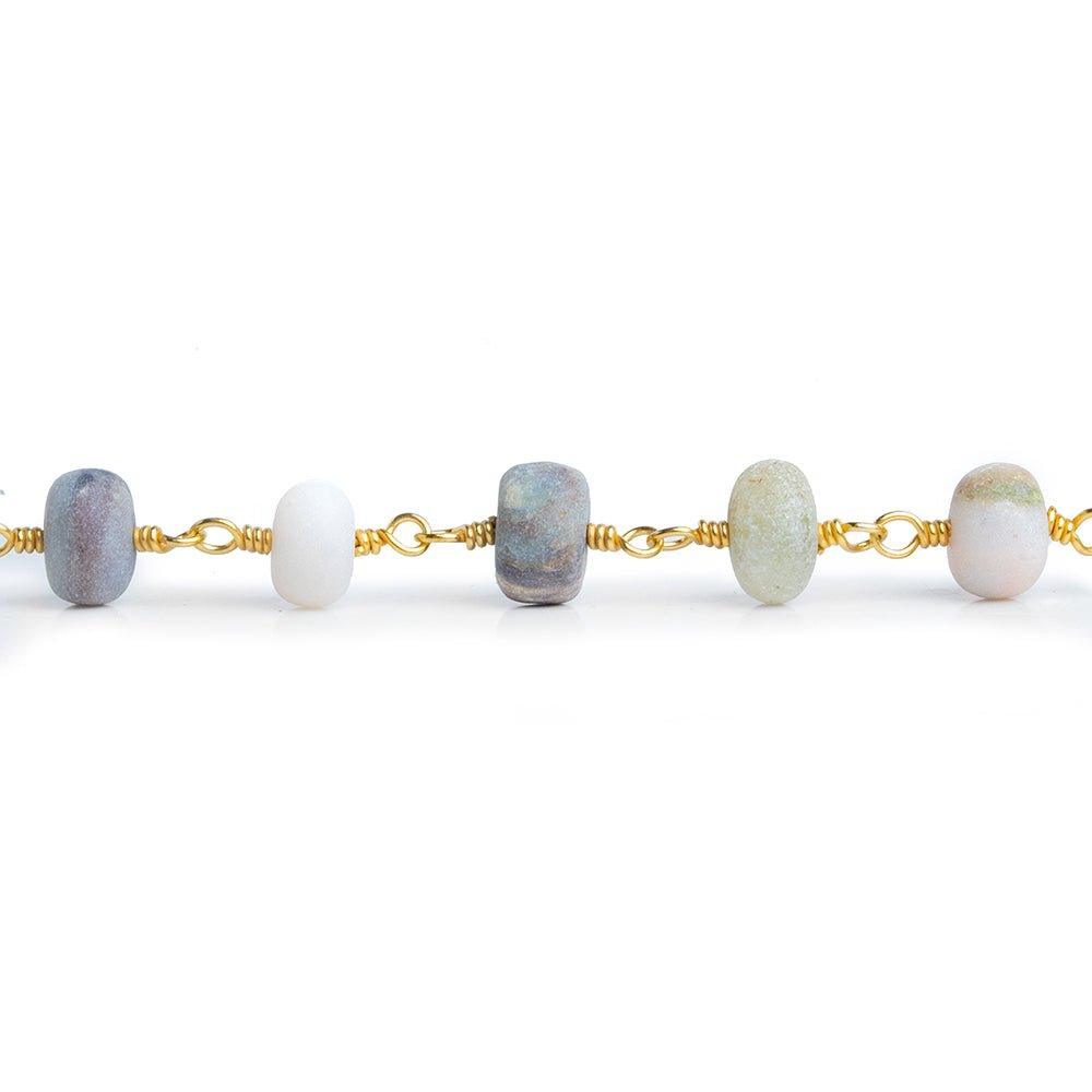 Matte Multi Opal Plain Rondelle Gold Chain 28 pieces - The Bead Traders