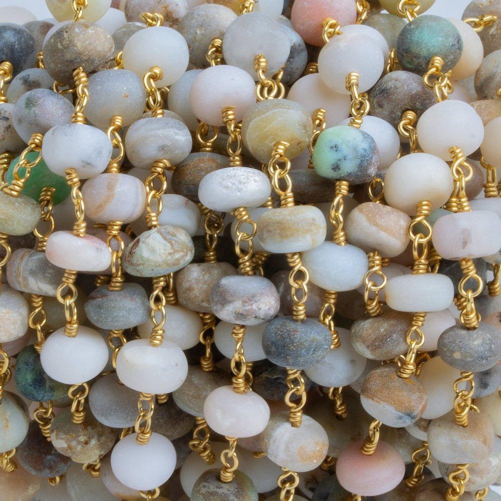 Matte Multi Opal Plain Rondelle Gold Chain 28 pieces - The Bead Traders