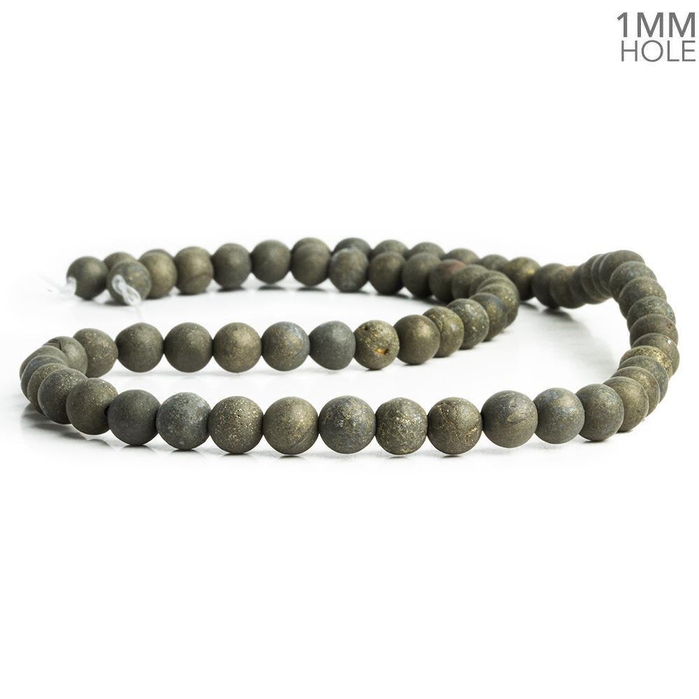 Matte Pyrite Plain Round Beads 16 inch 68 pieces - The Bead Traders