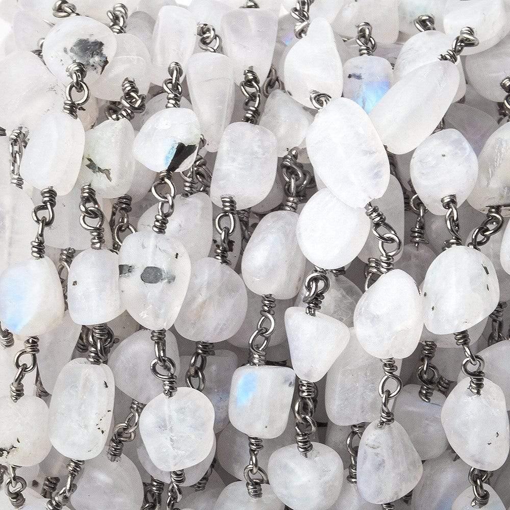 Matte Rainbow Moonstone nugget Black Gold plated Chain by the foot 21 pieces - The Bead Traders