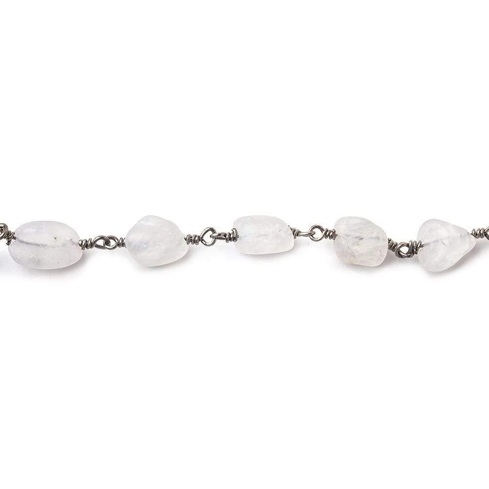 Matte Rainbow Moonstone nugget Black Gold plated Chain by the foot 21 pieces - The Bead Traders