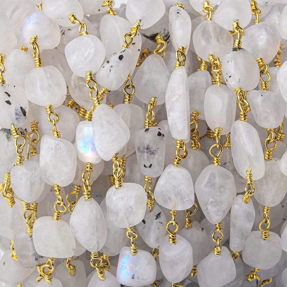 Matte Rainbow Moonstone nugget Gold plated Chain by the foot 21 pieces - The Bead Traders