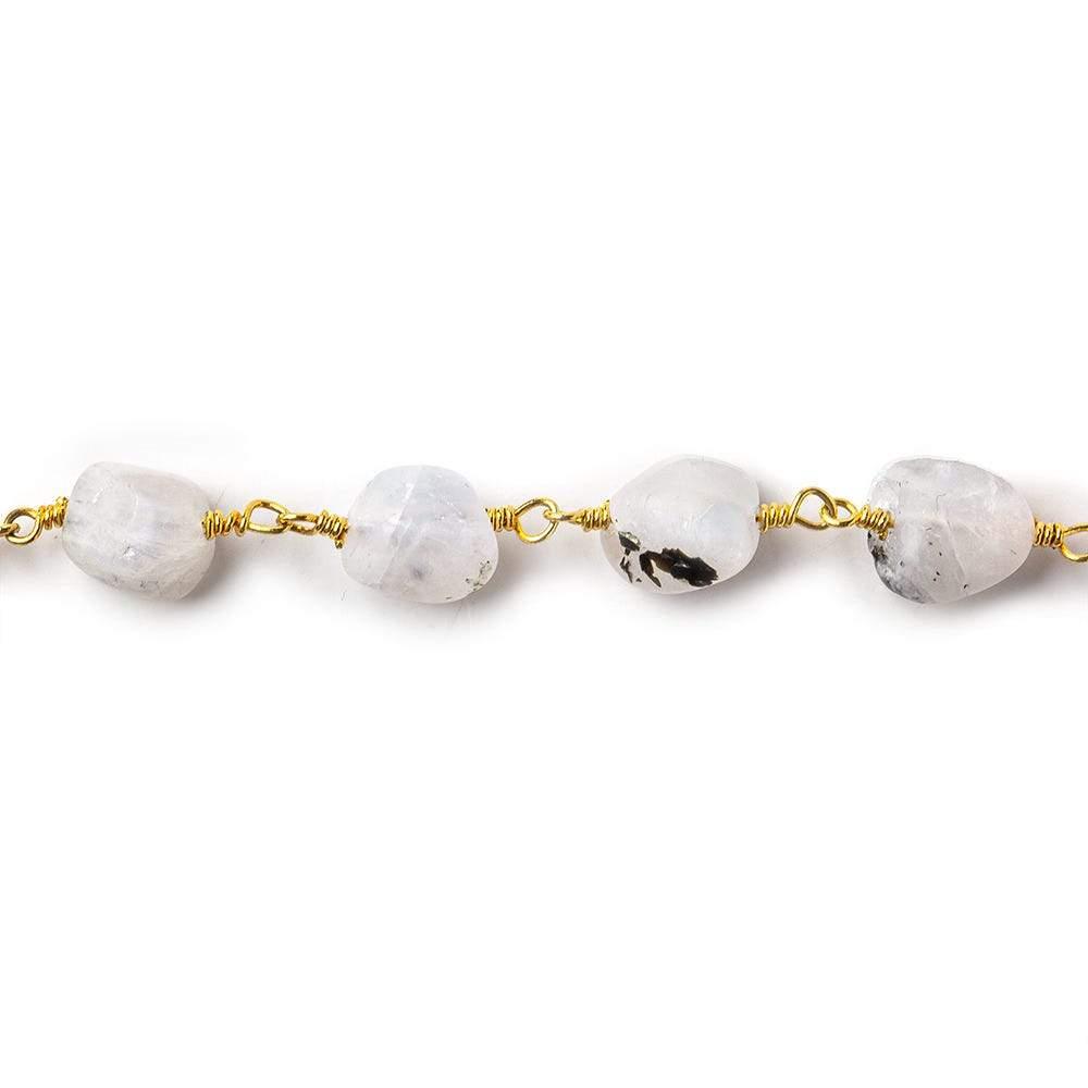 Matte Rainbow Moonstone nugget Gold plated Chain by the foot 21 pieces - The Bead Traders