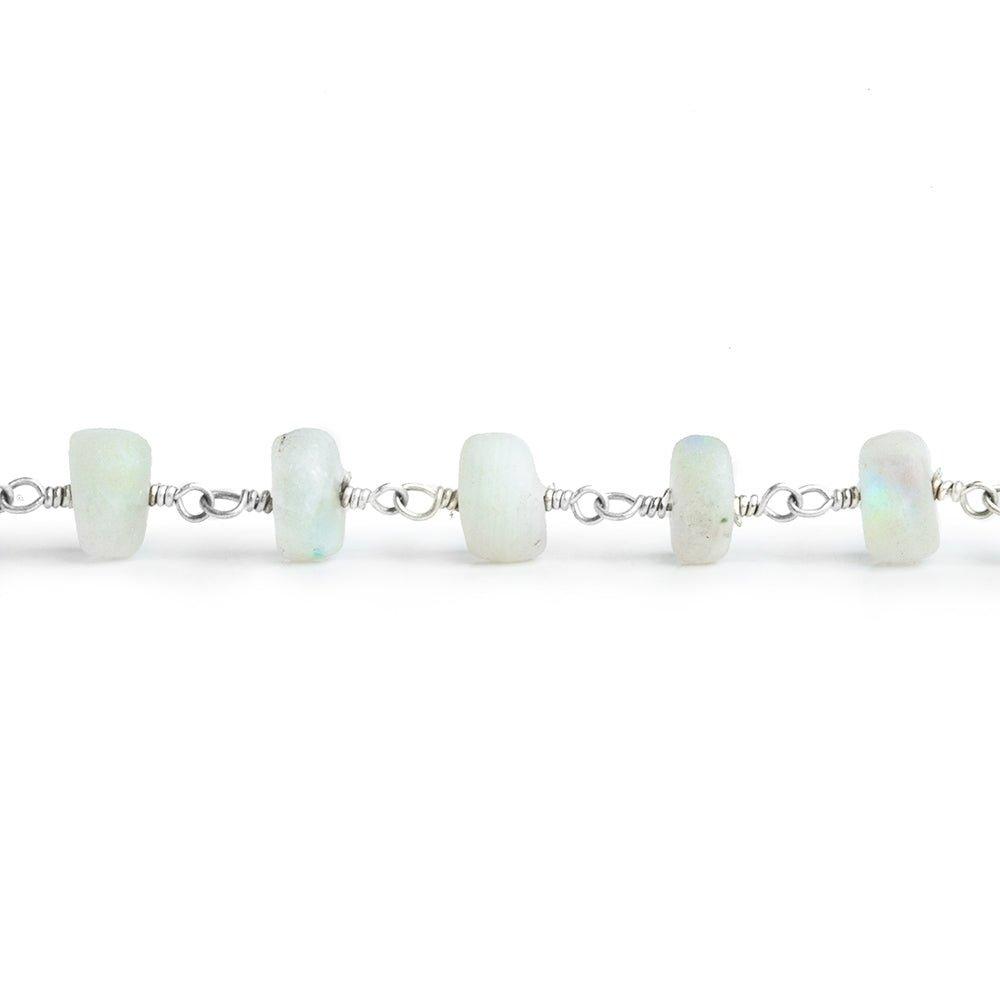 Matte Rainbow Moonstone Rondelle Silver Chain by the Foot 30 pieces - The Bead Traders