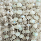 Matte Rainbow Moonstone Rondelle Silver Chain by the Foot 30 pieces - The Bead Traders