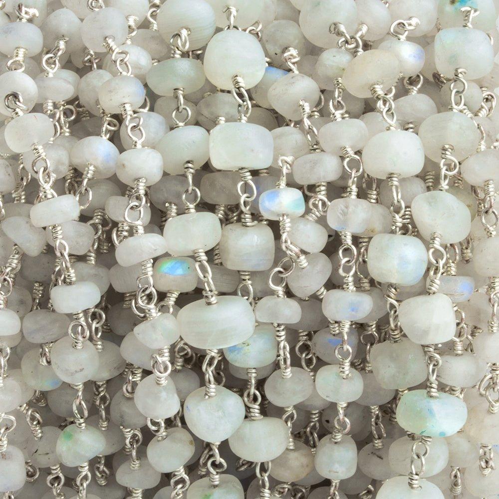 Matte Rainbow Moonstone Rondelle Silver Chain by the Foot 30 pieces - The Bead Traders