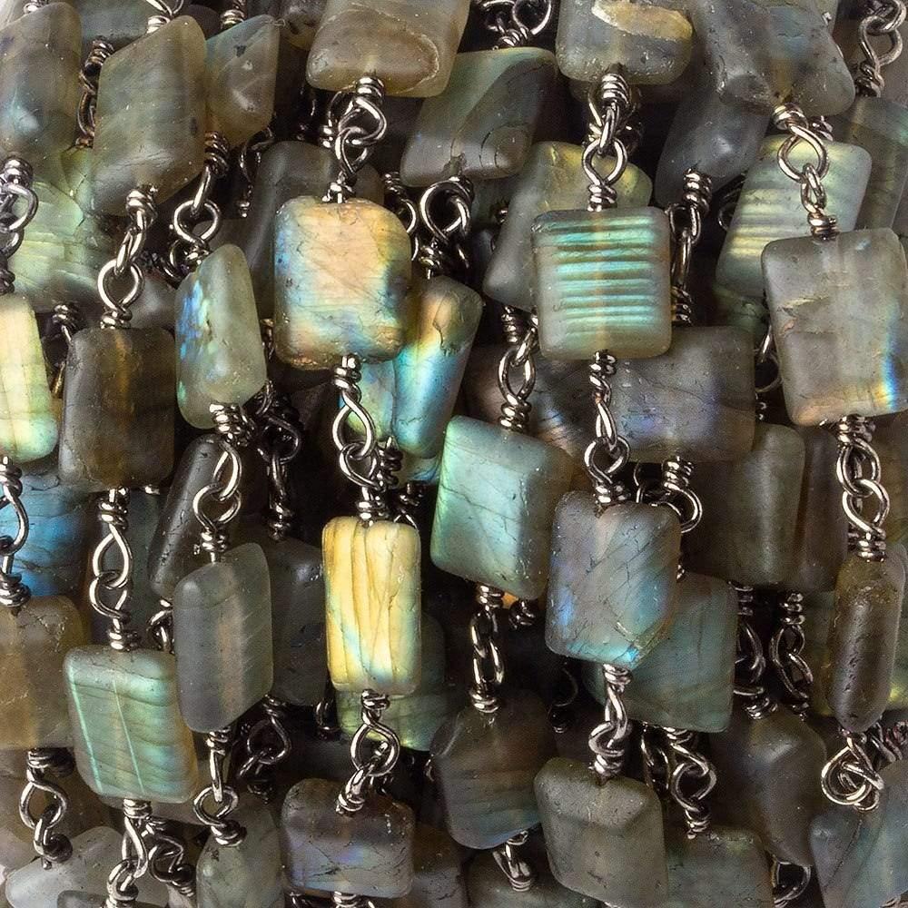 Matte Rectangle Labradorite Black Gold plated Chain by the foot - The Bead Traders