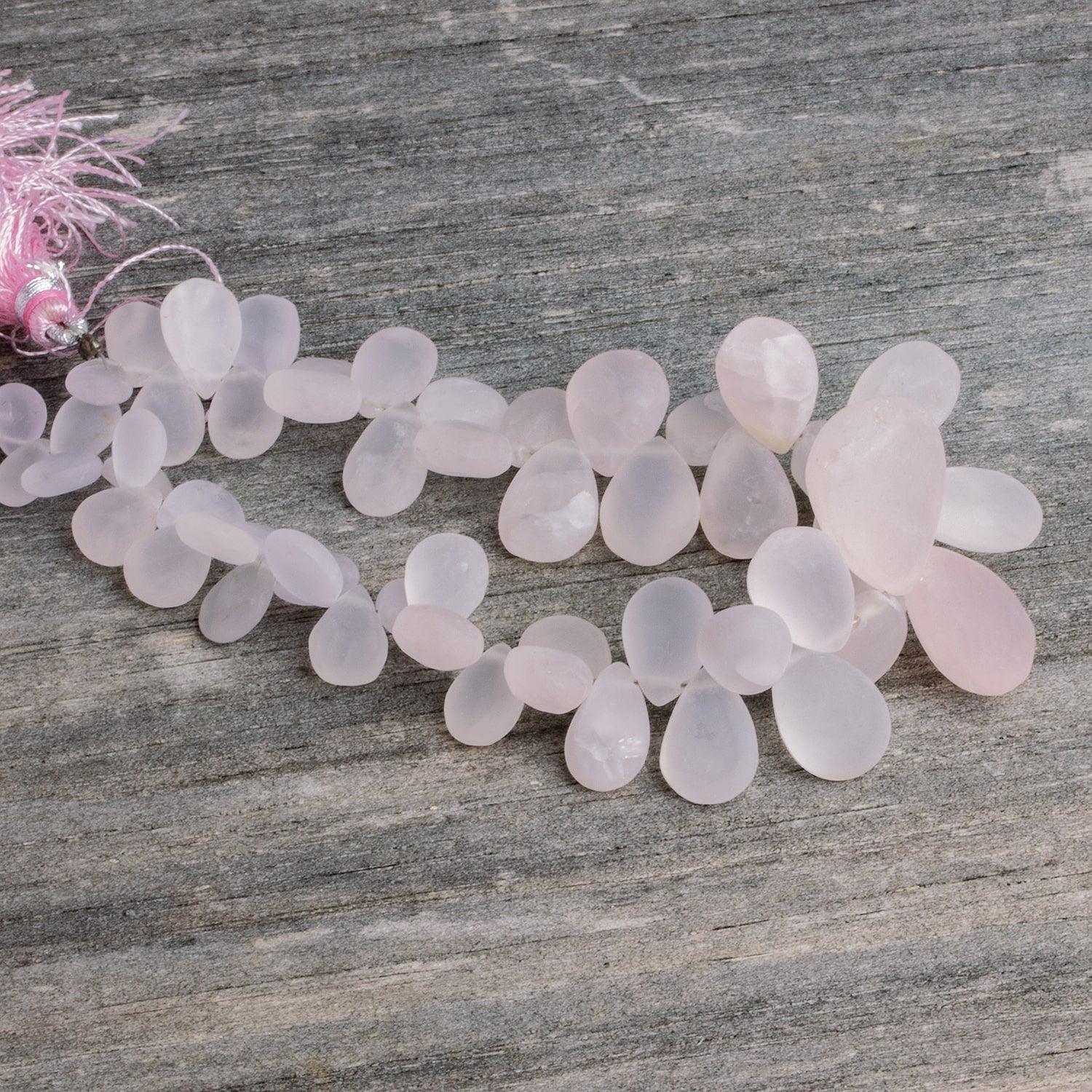 Matte Rose Quartz Plain Pears 7.5 inch 50 beads - The Bead Traders