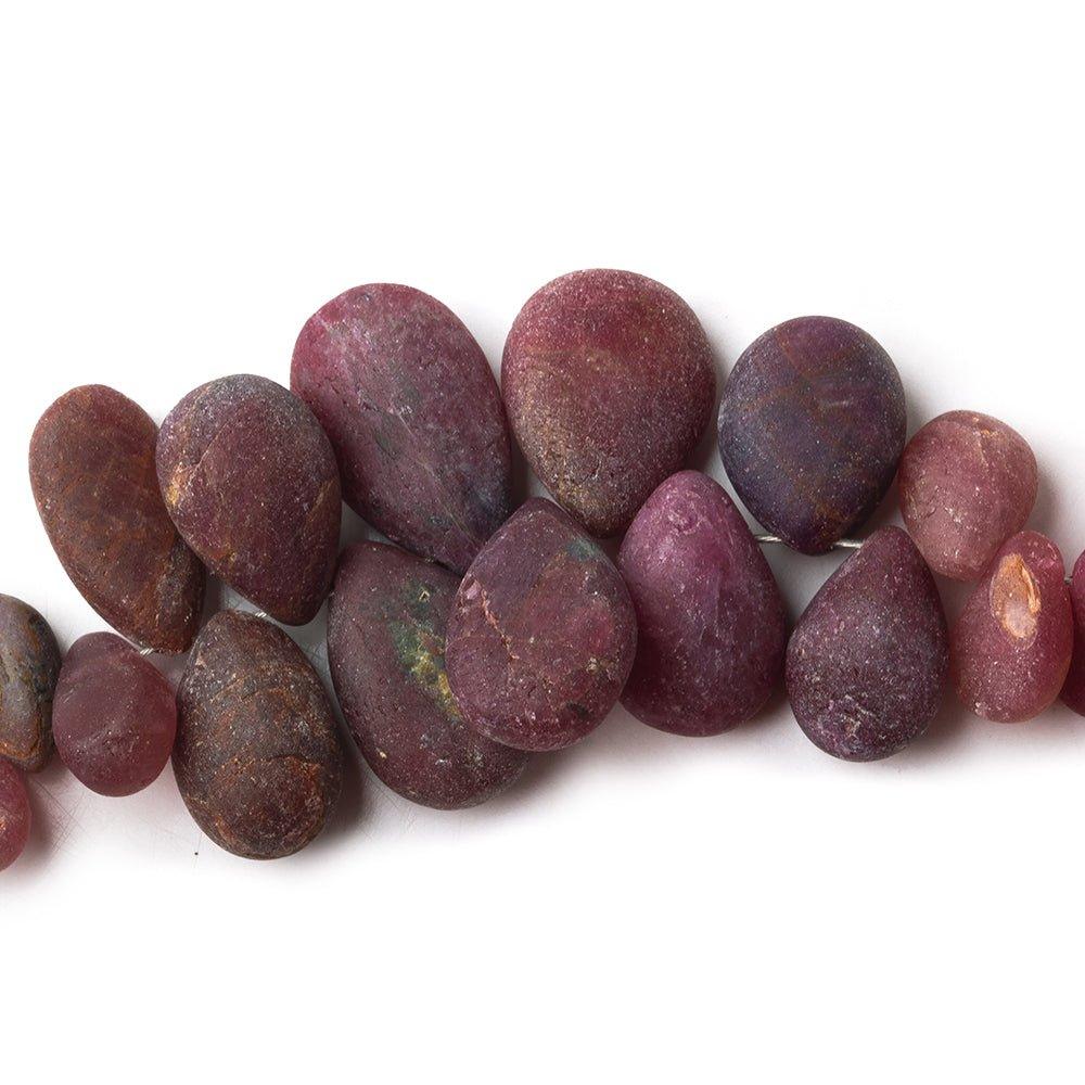 Matte Ruby plain pear beads 7.5 inch 49 beads 7x5mm - 16x11mm - The Bead Traders