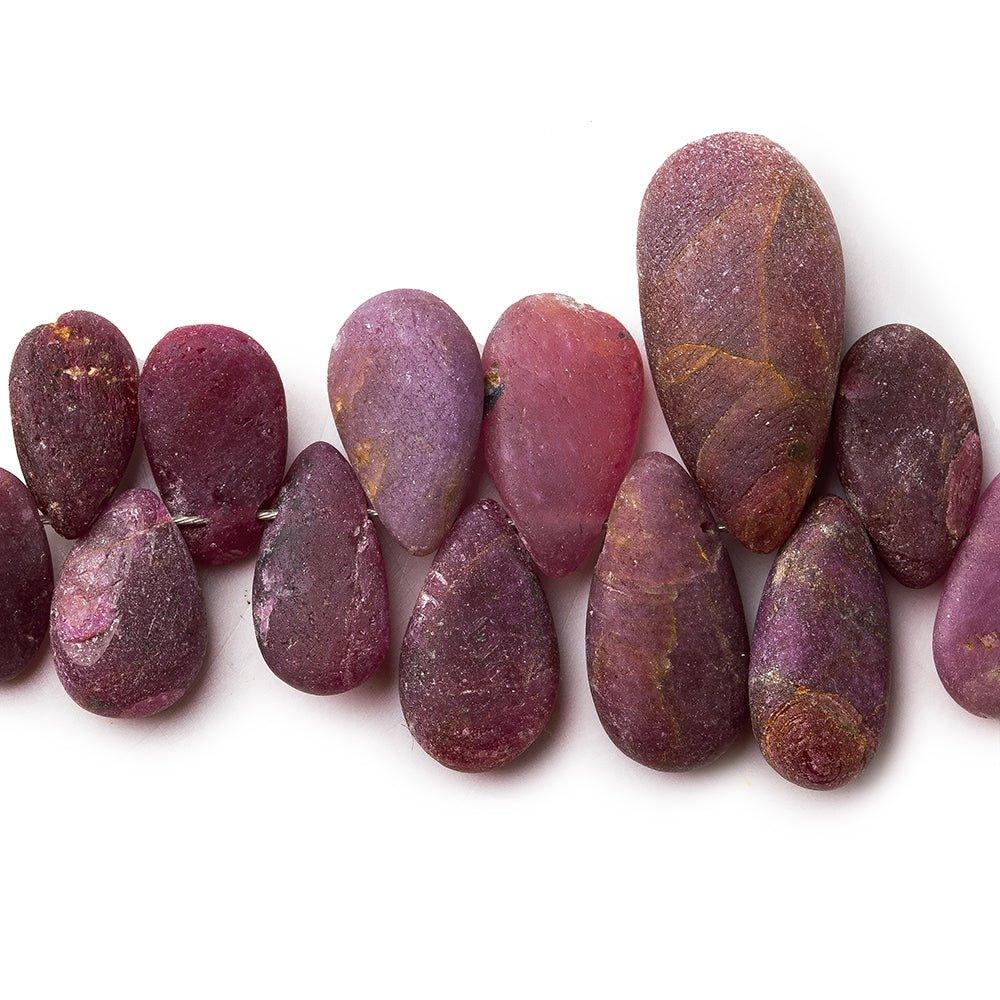Matte Ruby plain pear beads 7.5 inch 53 beads 6x4mm - 14x9mm - The Bead Traders