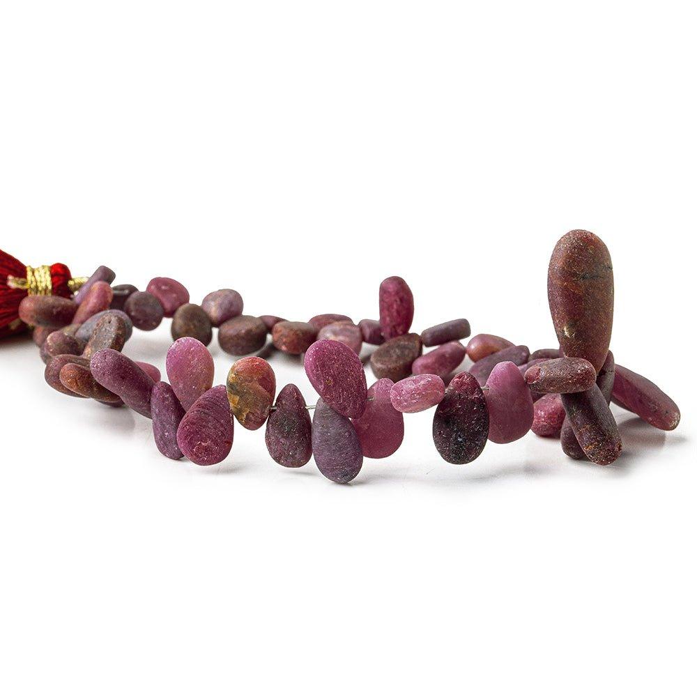 Matte Ruby plain pear beads 7.5 inch 53 beads 6x4mm - 14x9mm - The Bead Traders