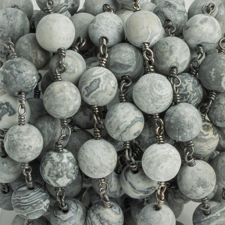 Buy Matte Silver Leaf Jasper Plain Round Black Gold Plated Chain