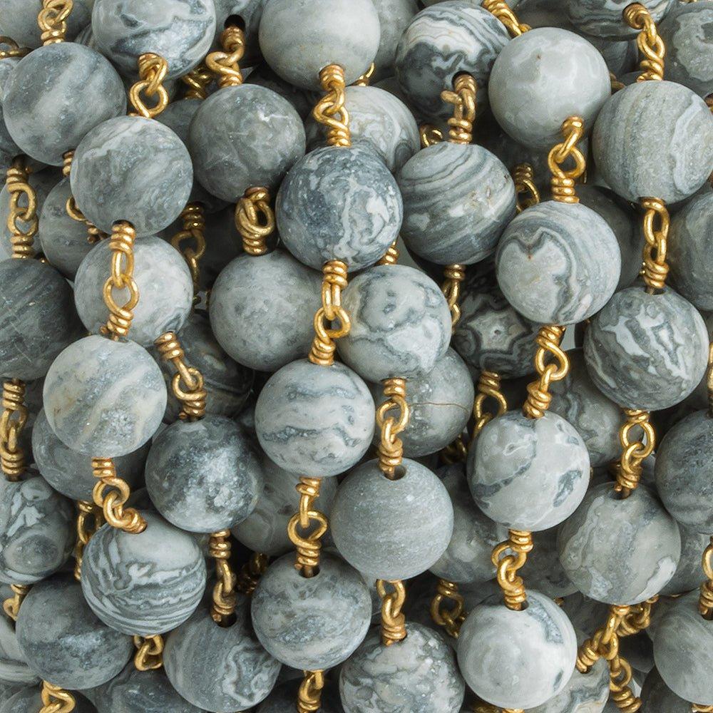Matte Silver Leaf Jasper Plain Round Gold Plated Chain by the Foot 21 pieces - The Bead Traders